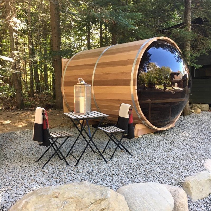 Panoramic View Cedar Barrel Sauna