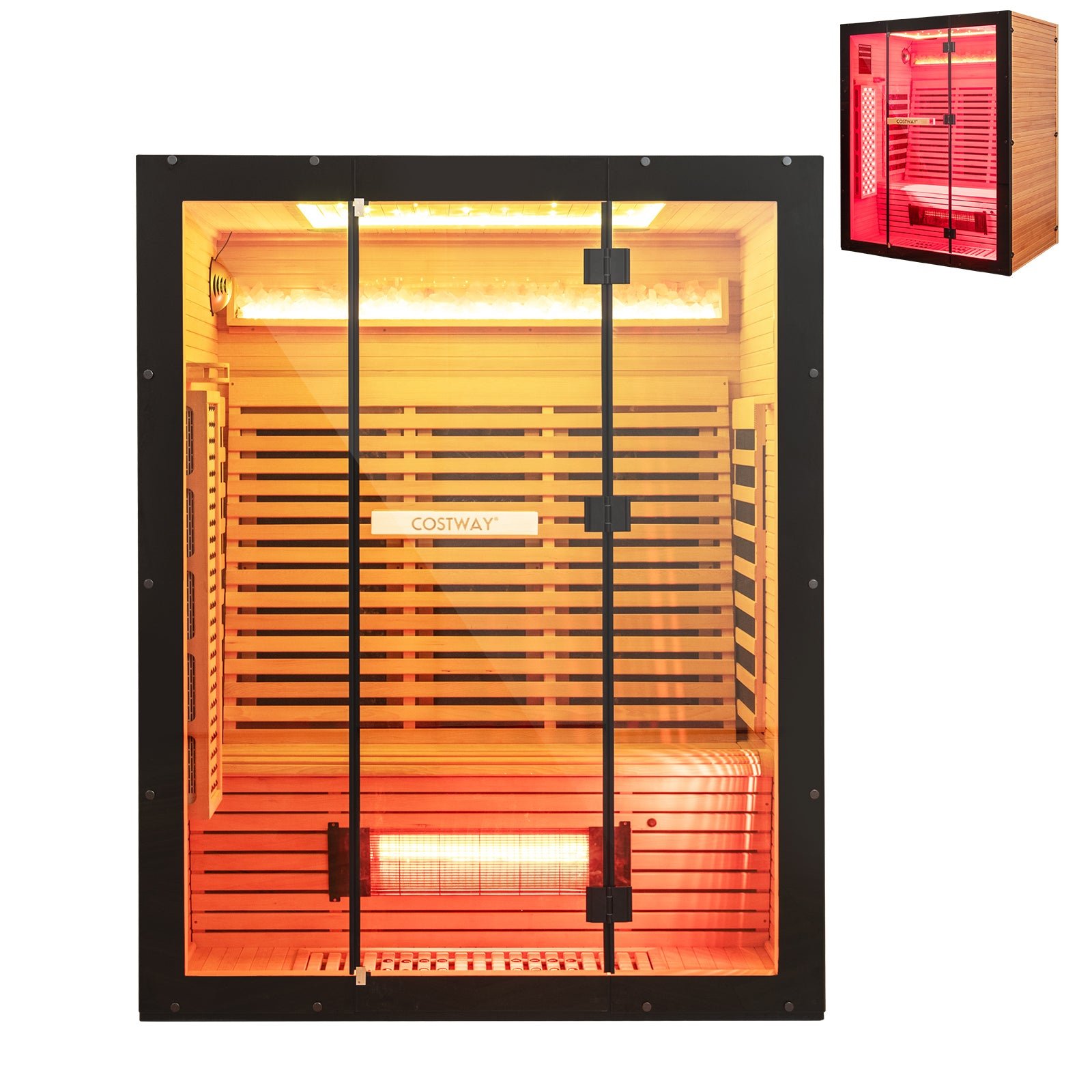 3-4 Person Full Spectrum Infrared Sauna w/ Red Light And Himalayan Salt Bar - Low EMF