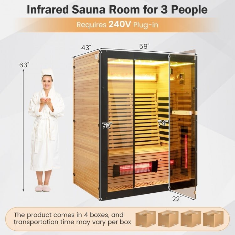 3-4 Person Full Spectrum Infrared Sauna w/ Red Light And Himalayan Salt Bar - Low EMF - Image 10