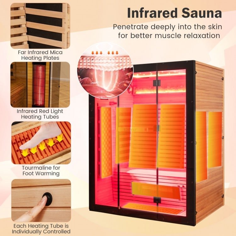 3-4 Person Full Spectrum Infrared Sauna w/ Red Light And Himalayan Salt Bar - Low EMF - Image 4
